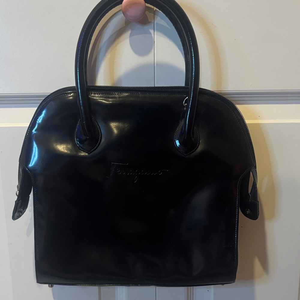 Salvatore Ferragamo Shiny Black Satchel